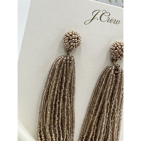 J. Crew Beaded Tassel Earrings Taupe Blush Gold Plated Brass Casting BN348 NWT - Picture 3 of 11